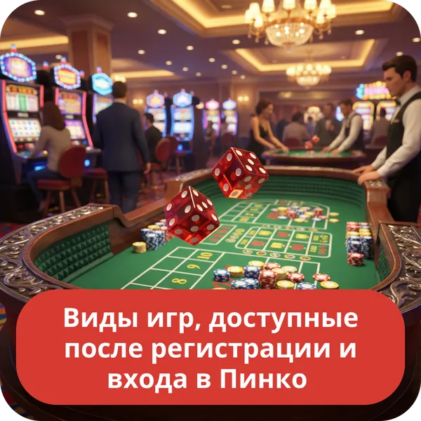 Виды игр, доступные после регистрации и входа в Пинко